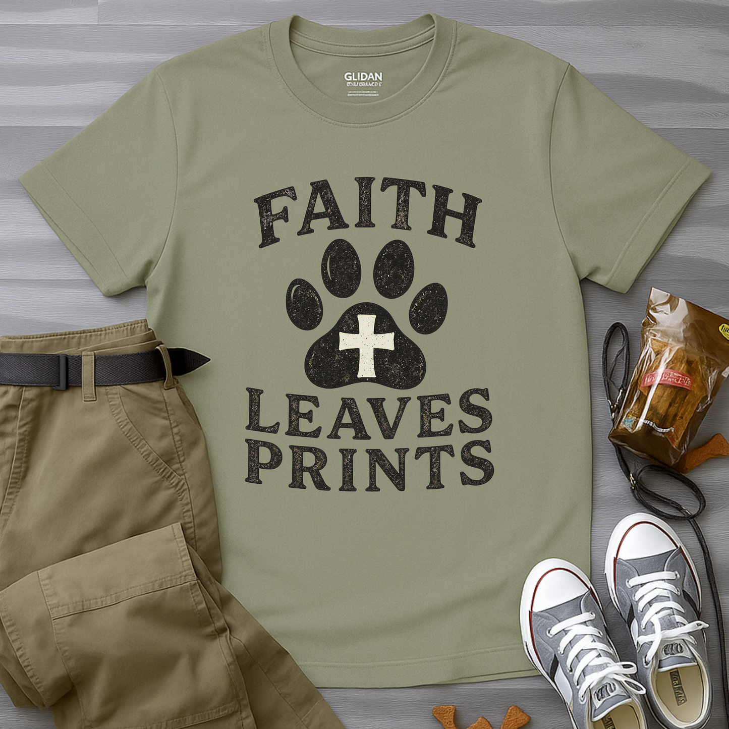 Faith Leaves Prints Retro Paw T-Shirt