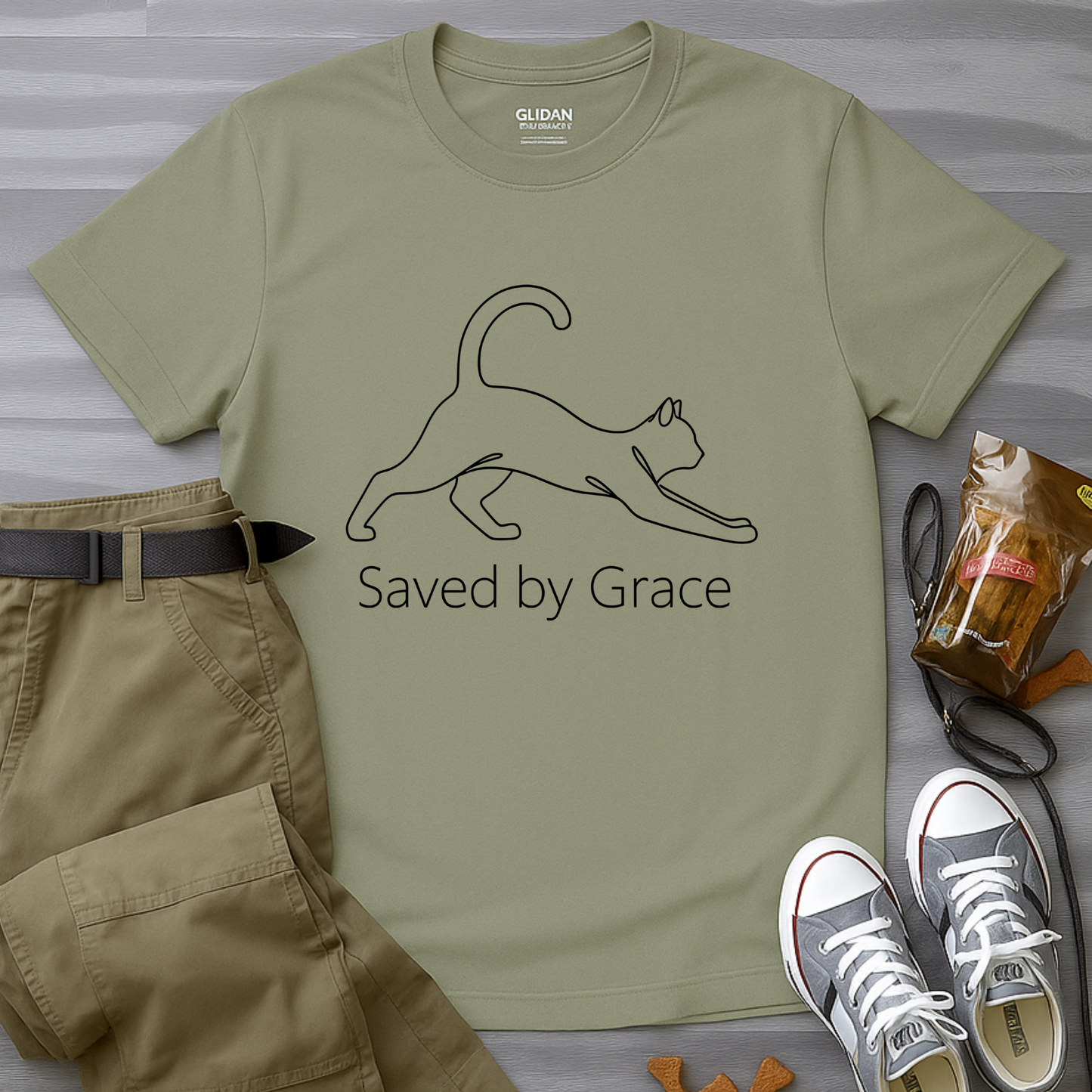 Saved By Grace Minimalist Cat T-Shirt