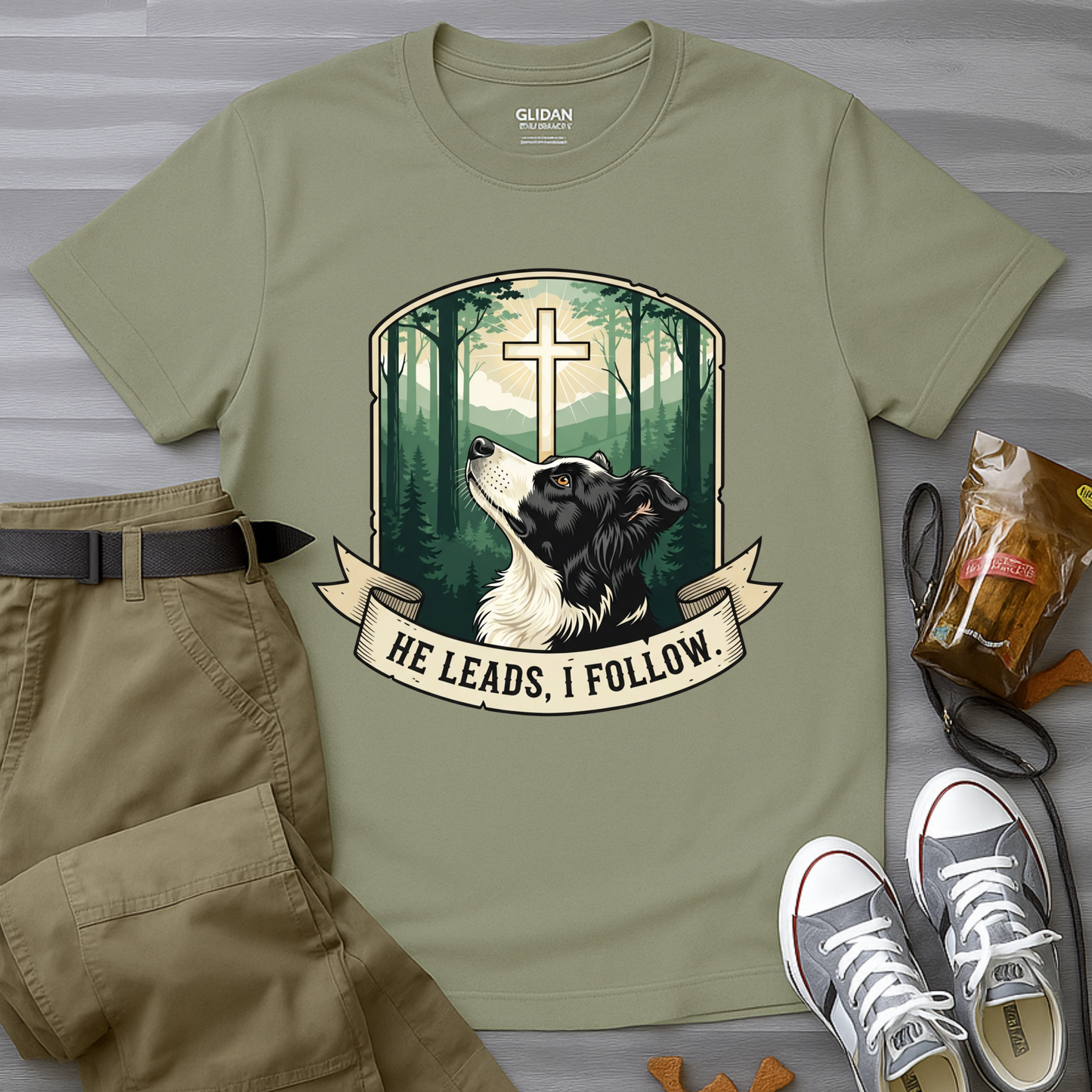 He Leads, I Follow Border Collie T-Shirt