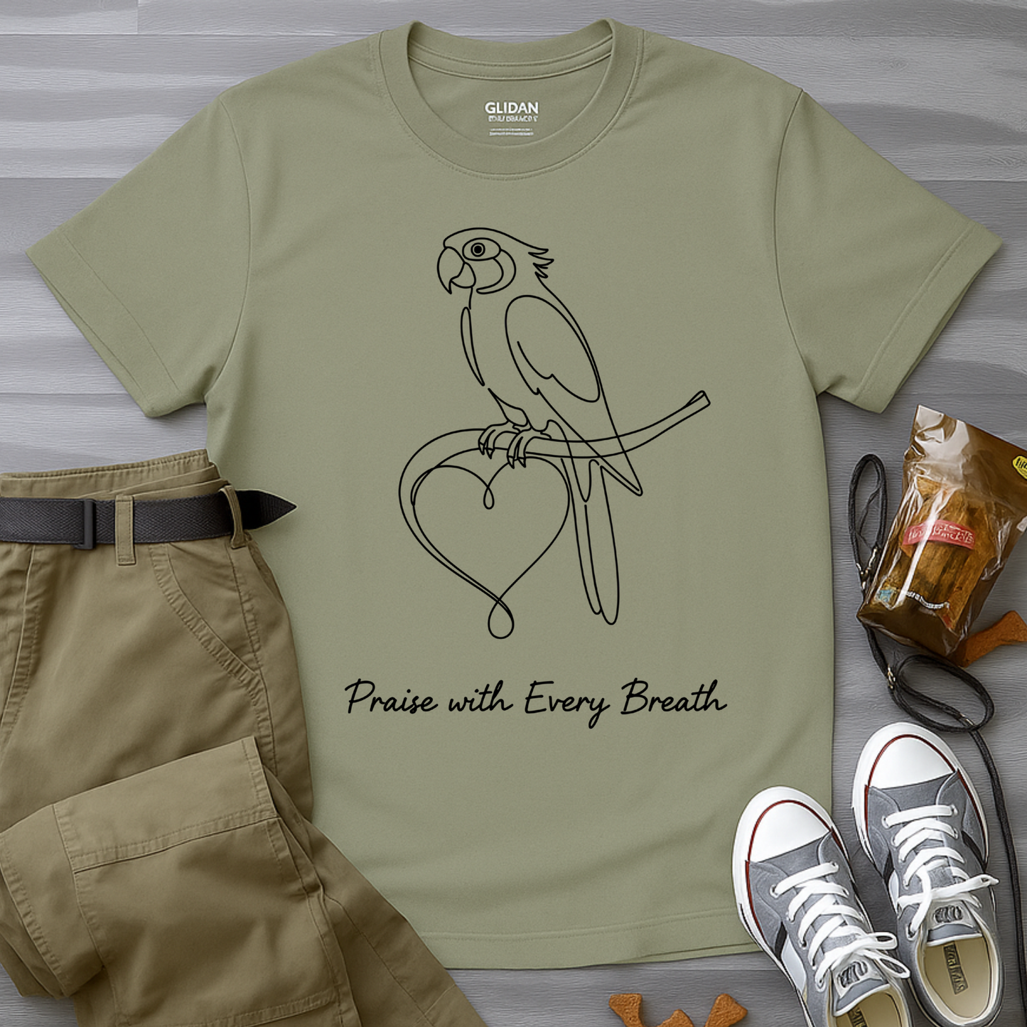 Praise With Every Breath Minimalist Parrot T-Shirt