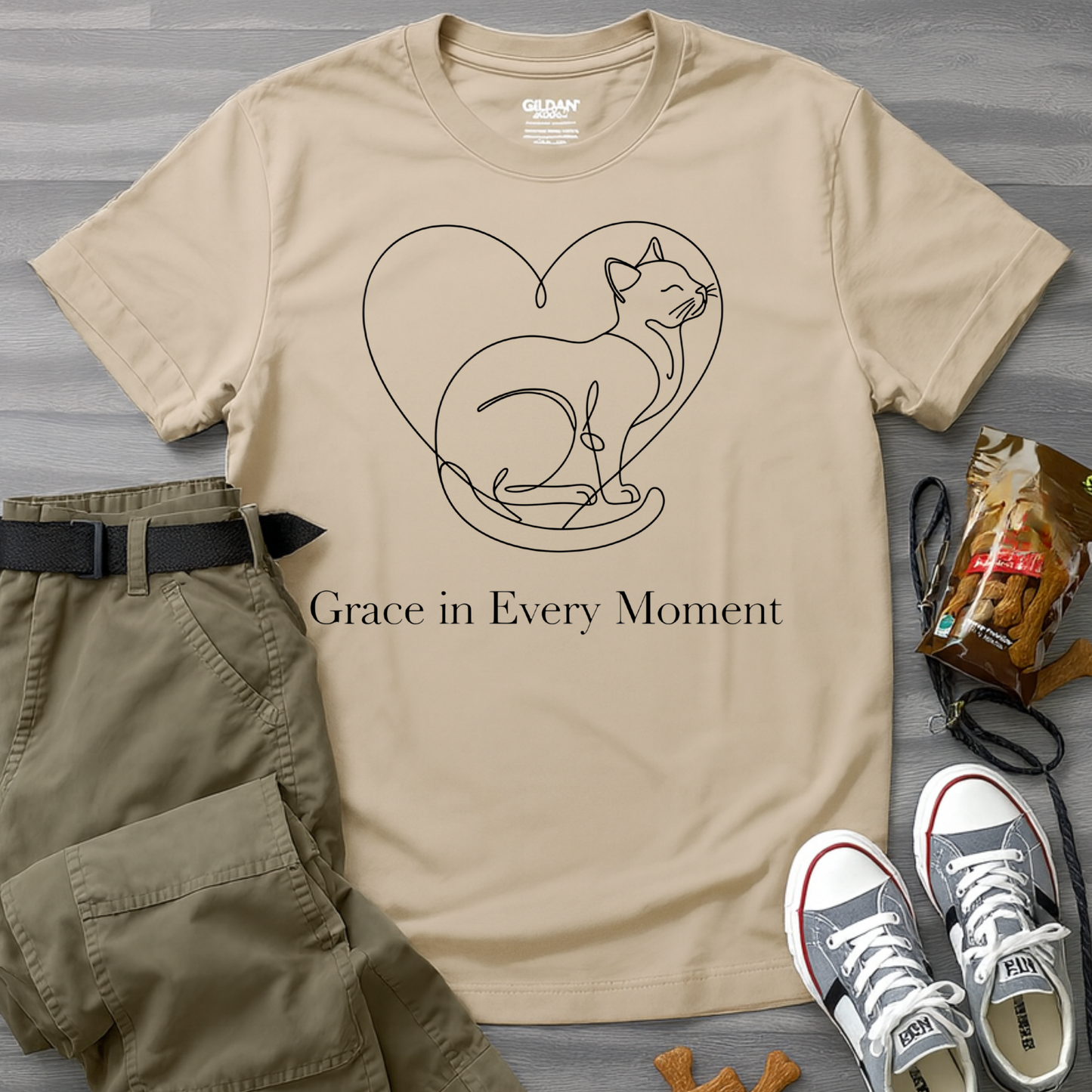 Grace In Every Moment Minimalist Cat T-Shirt