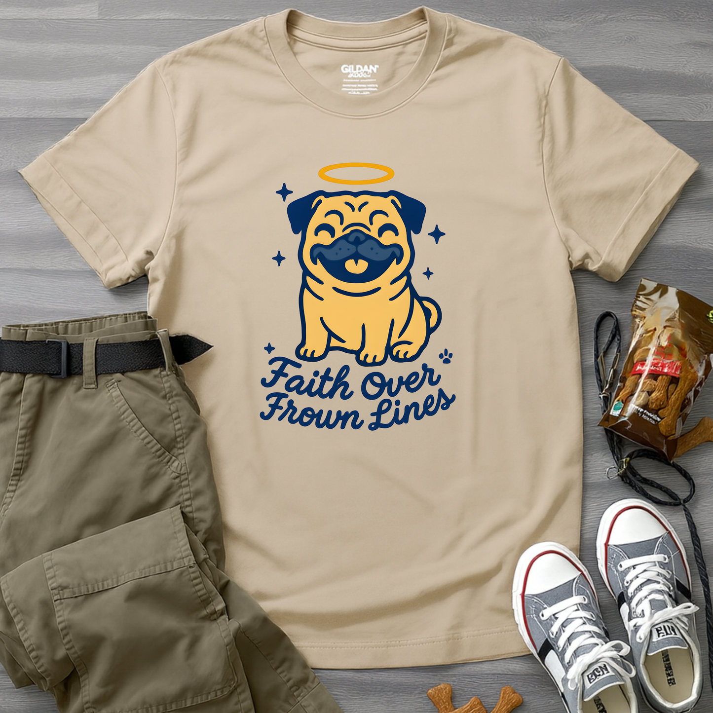 Faith Over Frown Lines Pug T-Shirt