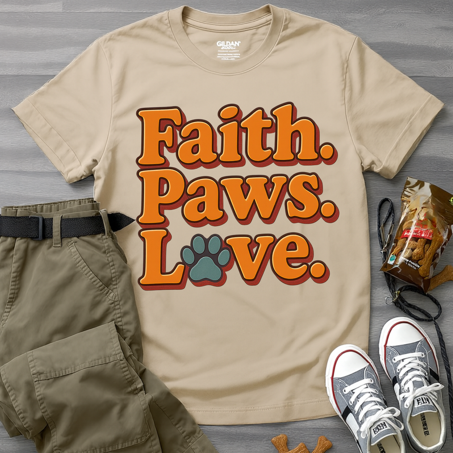 Faith Paws Love Retro T-Shirt