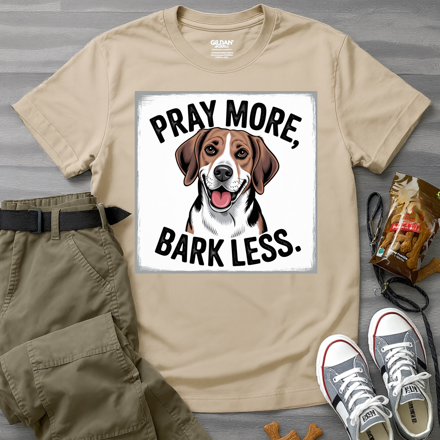 Beagle Pray More Bark Less – Hand-Drawn Vintage T-Shirt