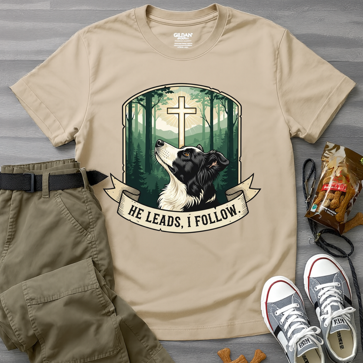He Leads, I Follow Border Collie T-Shirt