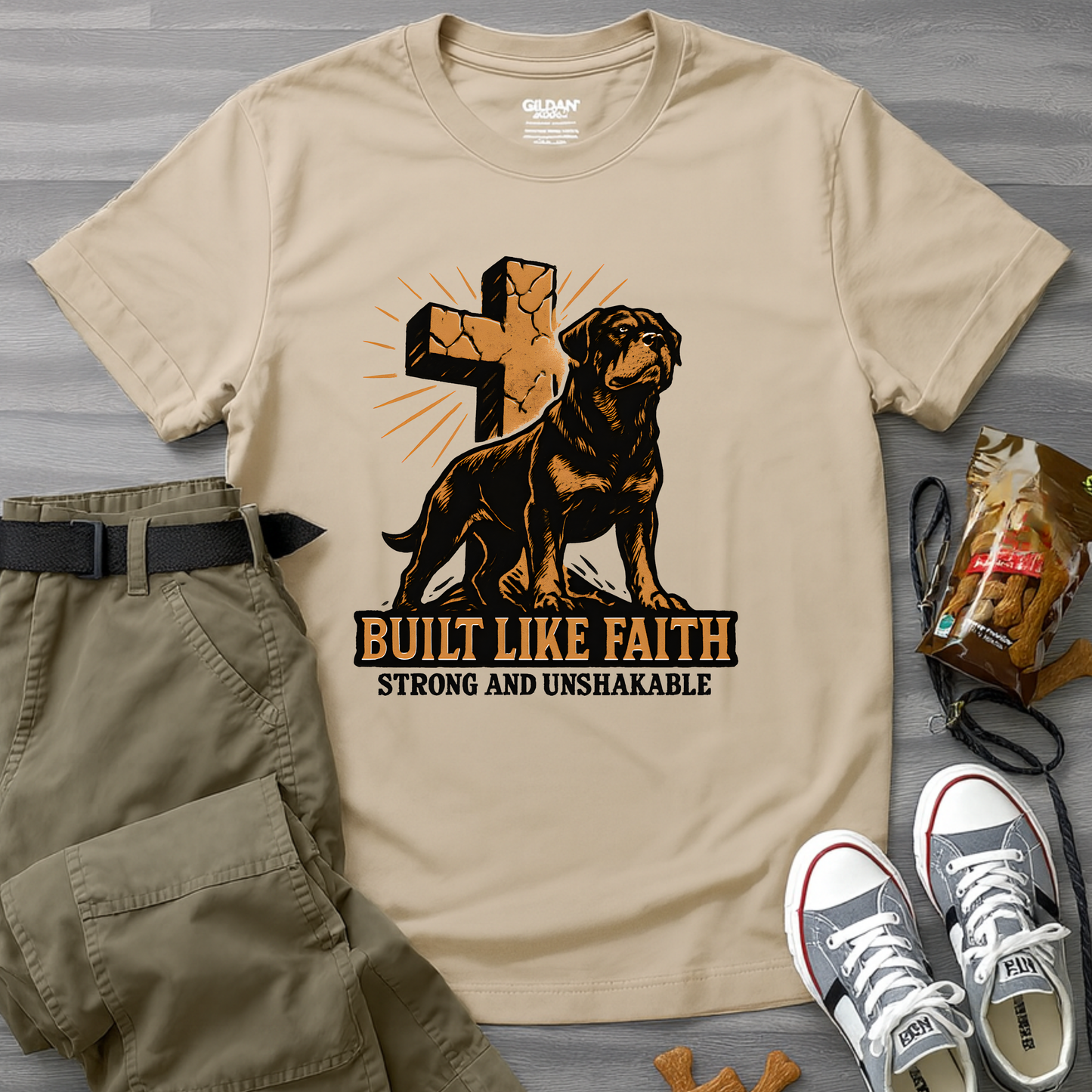 Built Like Faith, Stong and Unshakable. Rottweiler T-Shirt