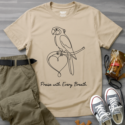 Praise With Every Breath Minimalist Parrot T-Shirt