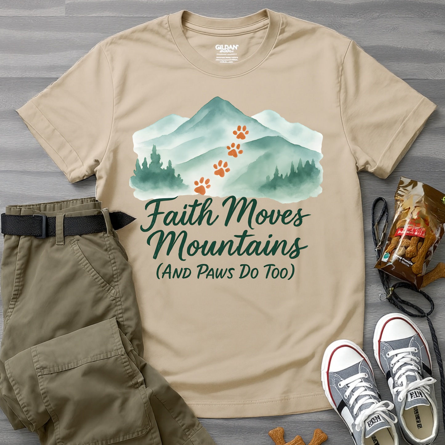 Faith Moves Mountains and Paws Do Too T-Shirt