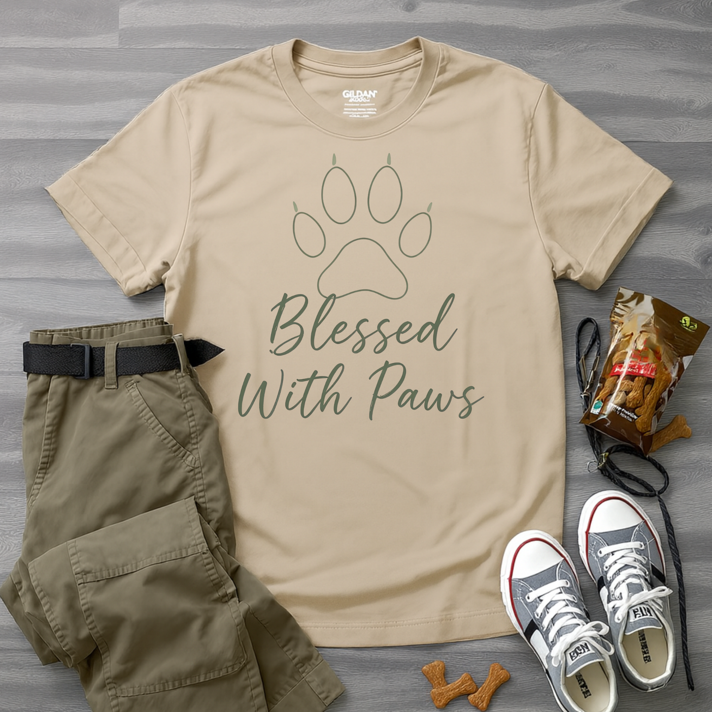Blessed With Paws Line Art T-Shirt