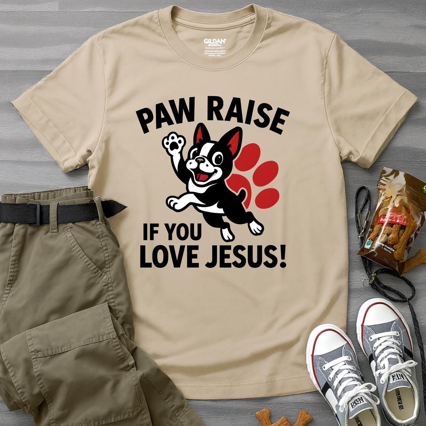 Paw Raise If You Love Jesus! Boston Terrier T-Shirt