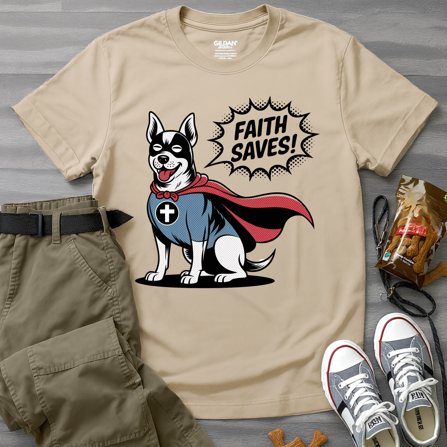 Faith Saves – Retro Superdog Comic T-Shirt