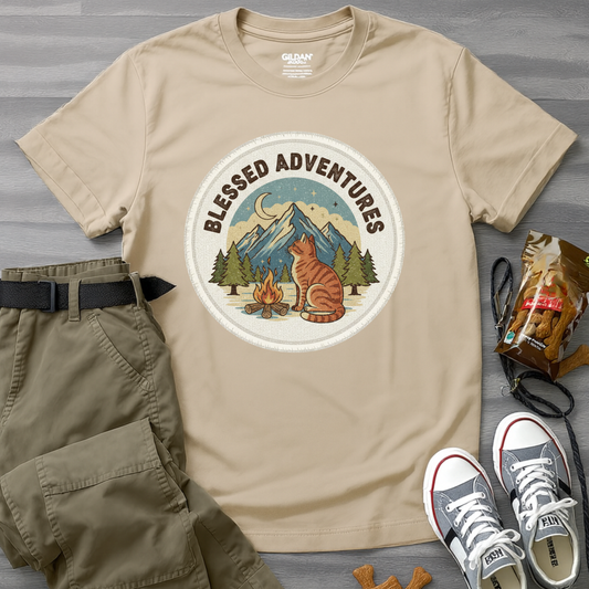 Blessed Adventure Cat Badge Dog T-Shirt