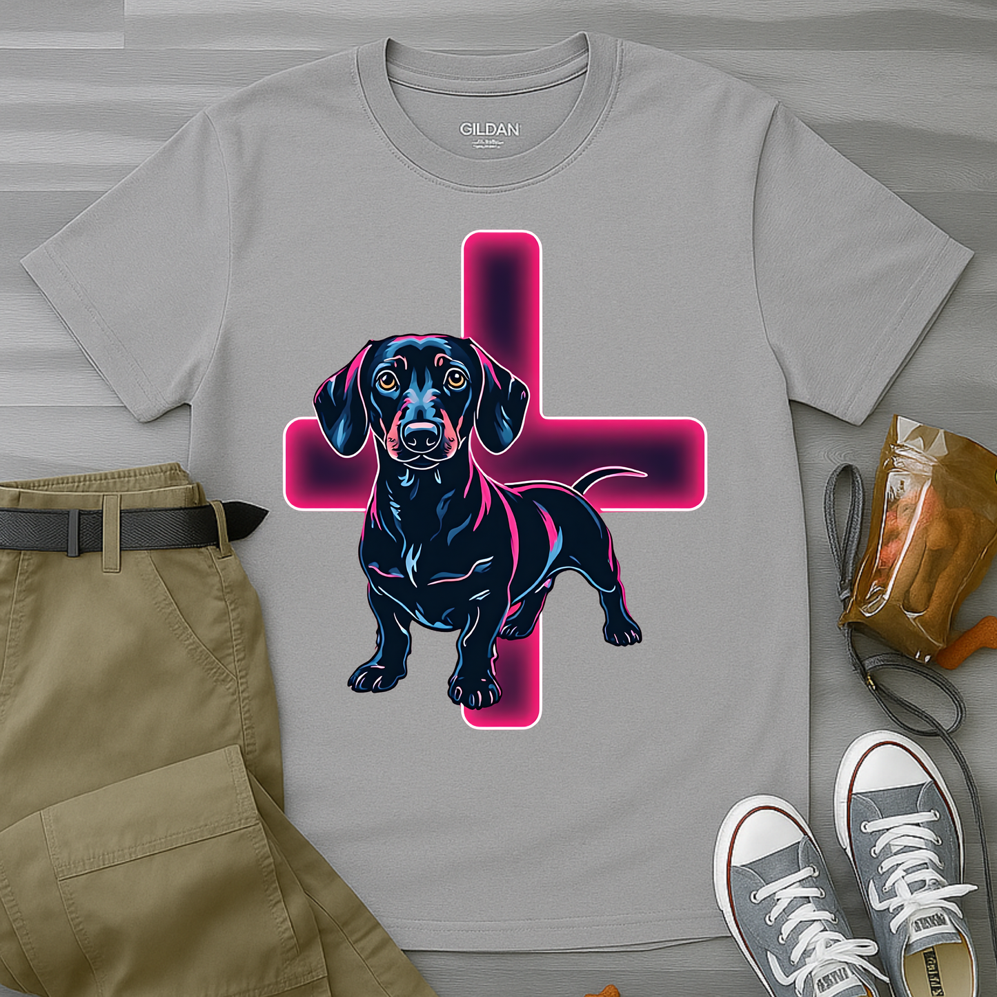 Neon Dachshund With CrossT-Shirt