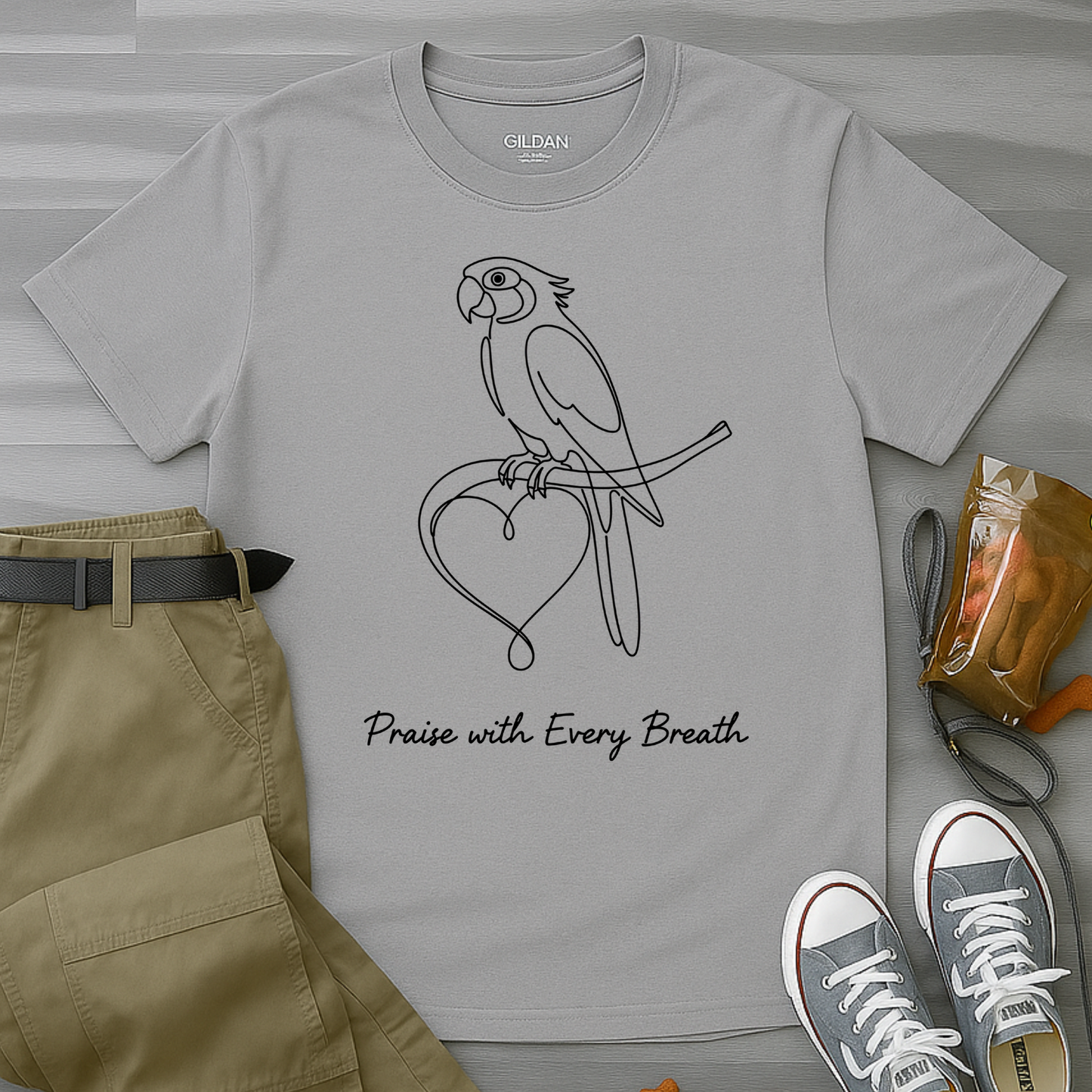 Praise With Every Breath Minimalist Parrot T-Shirt
