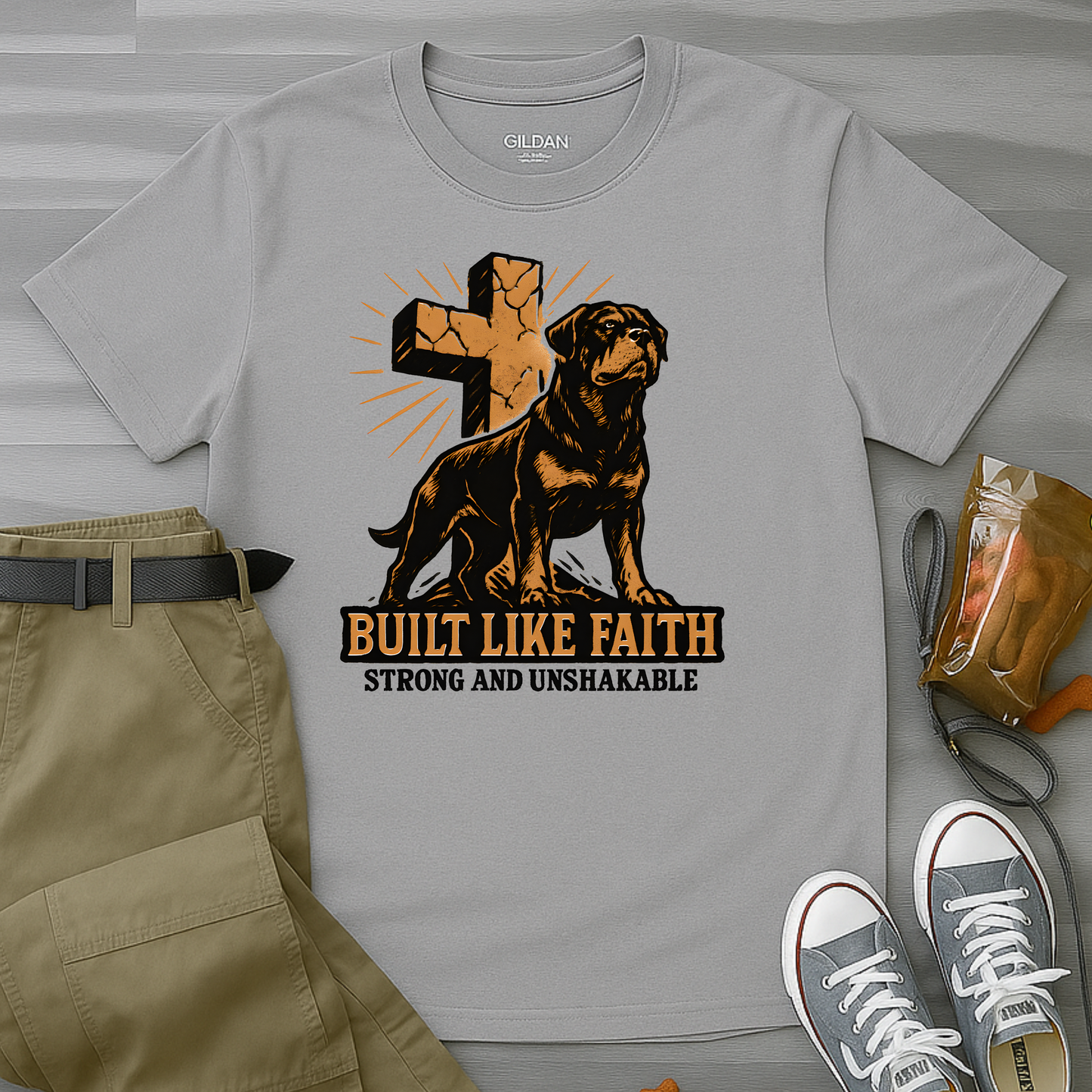 Built Like Faith, Stong and Unshakable. Rottweiler T-Shirt