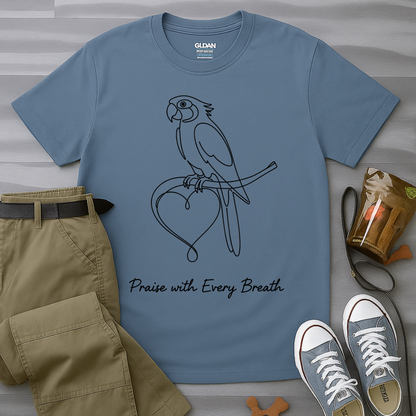 Praise With Every Breath Minimalist Parrot T-Shirt