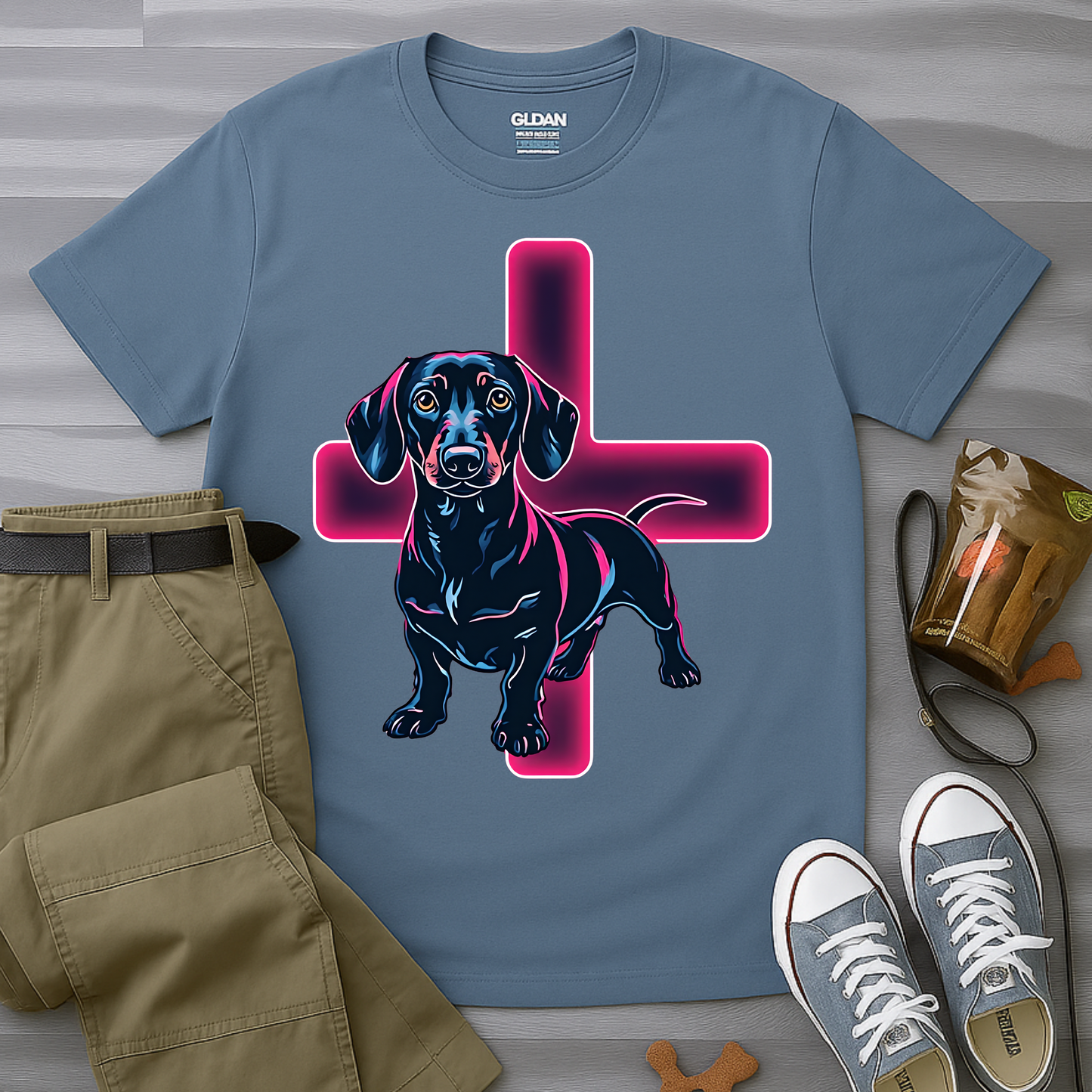 Neon Dachshund With CrossT-Shirt