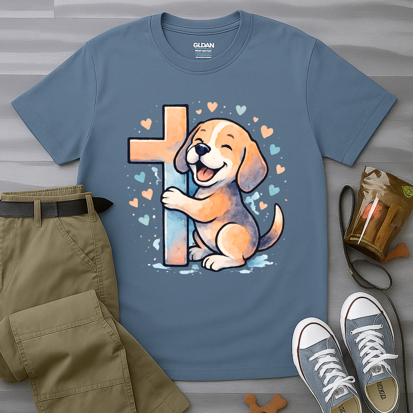 Joyful Beagle Hugging Cross T-Shirt