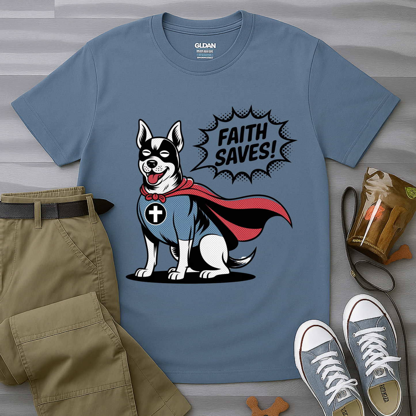 Faith Saves – Retro Superdog Comic T-Shirt