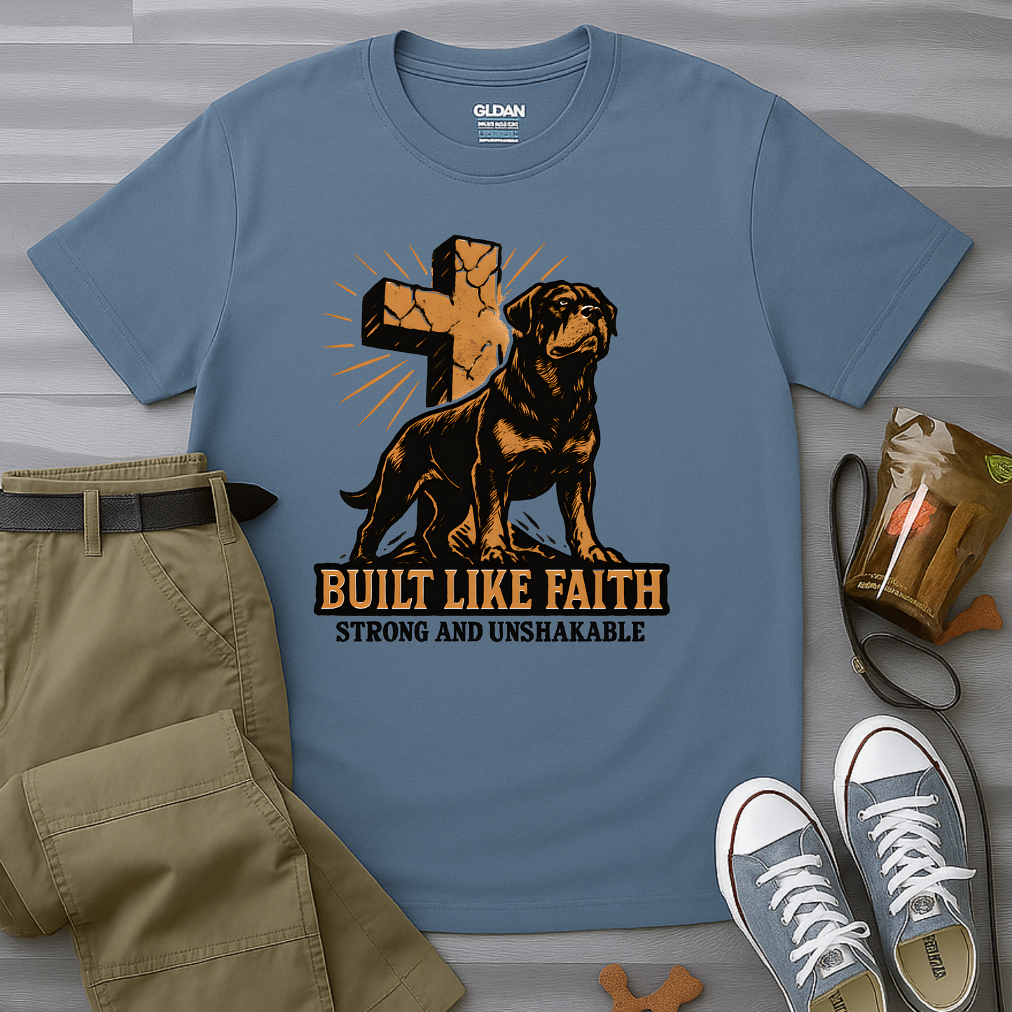 Built Like Faith, Stong and Unshakable. Rottweiler T-Shirt