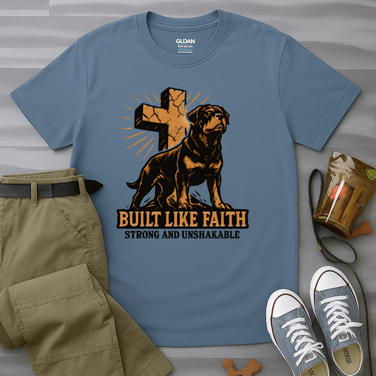 Built Like Faith, Stong and Unshakable. Rottweiler T-Shirt