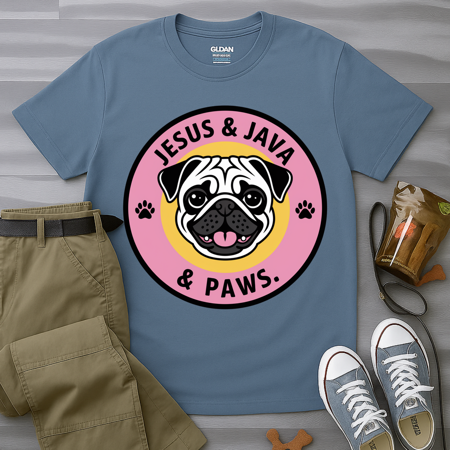 Jesus, Java & Paws – Retro Bubble Font Dog T-Shirt