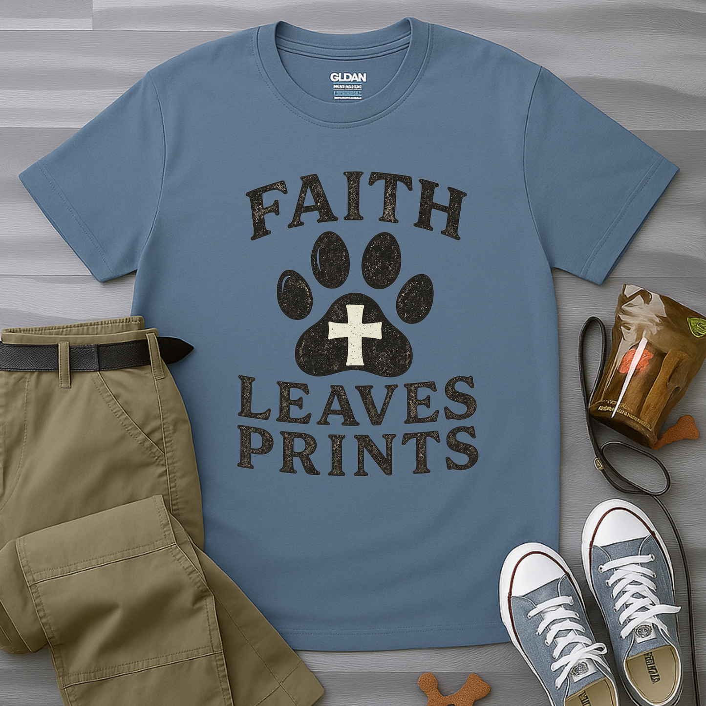 Faith Leaves Prints Retro Paw T-Shirt