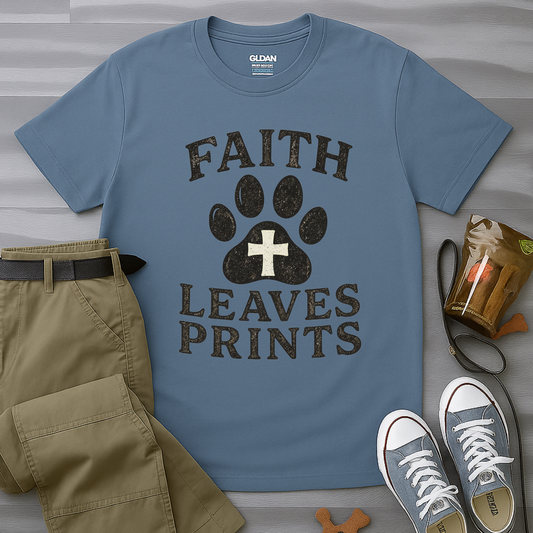 Faith Leaves Prints Retro Paw T-Shirt