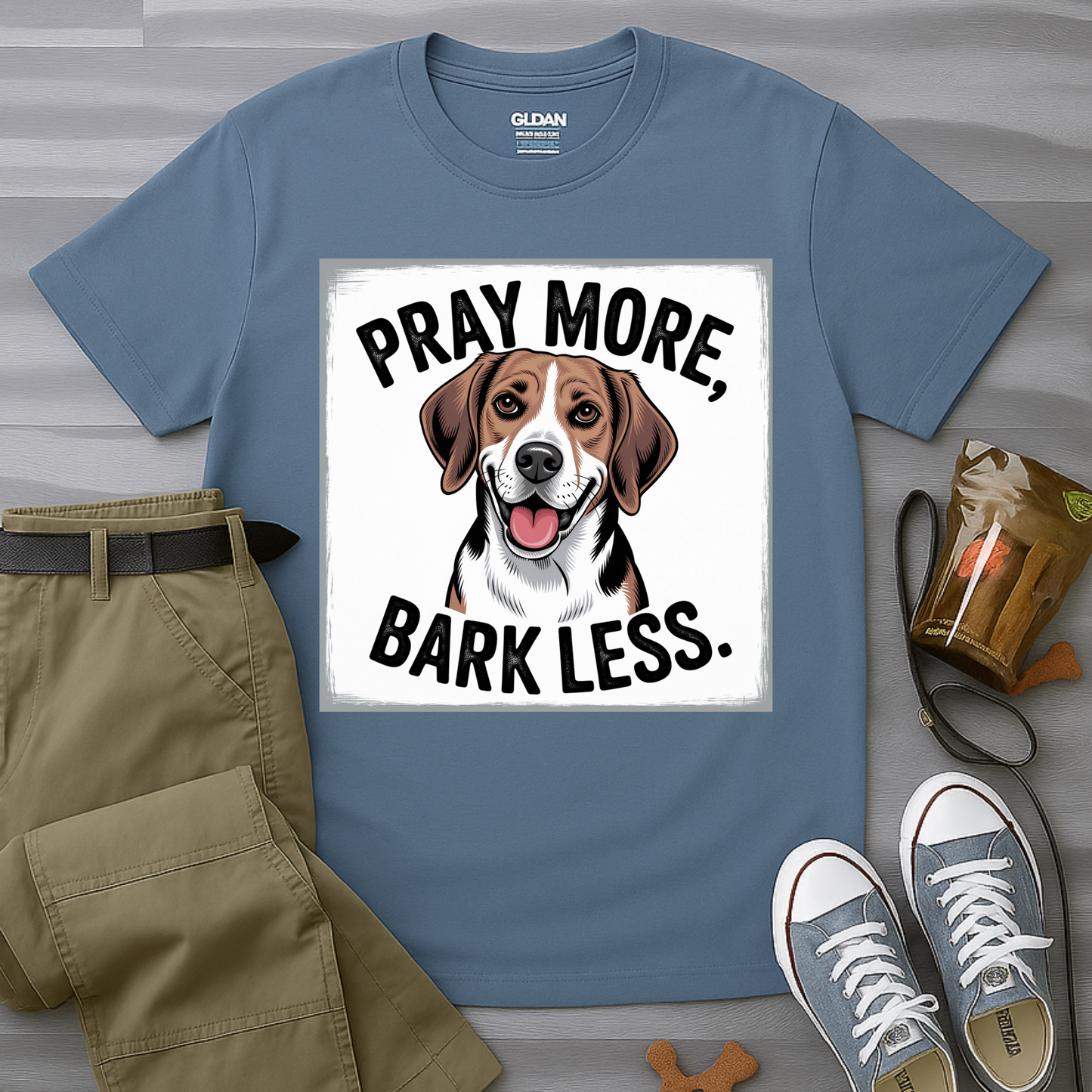 Beagle Pray More Bark Less – Hand-Drawn Vintage T-Shirt