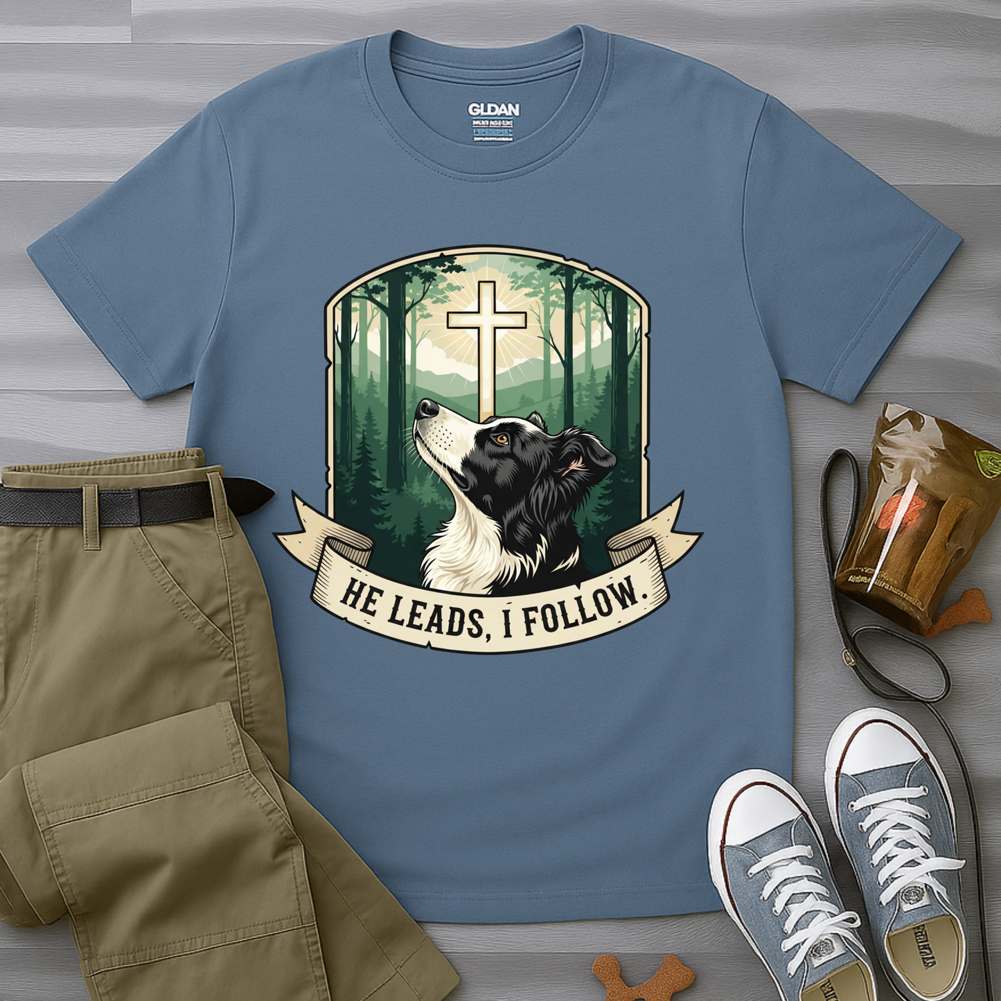 He Leads, I Follow Border Collie T-Shirt