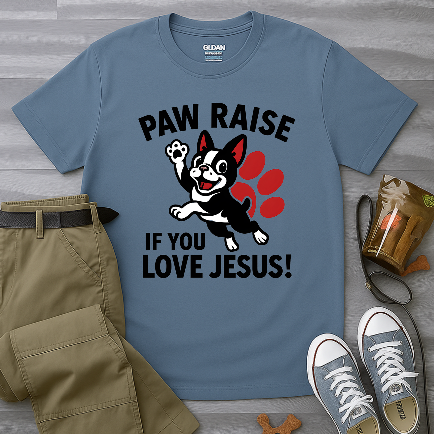 Paw Raise If You Love Jesus! Boston Terrier T-Shirt