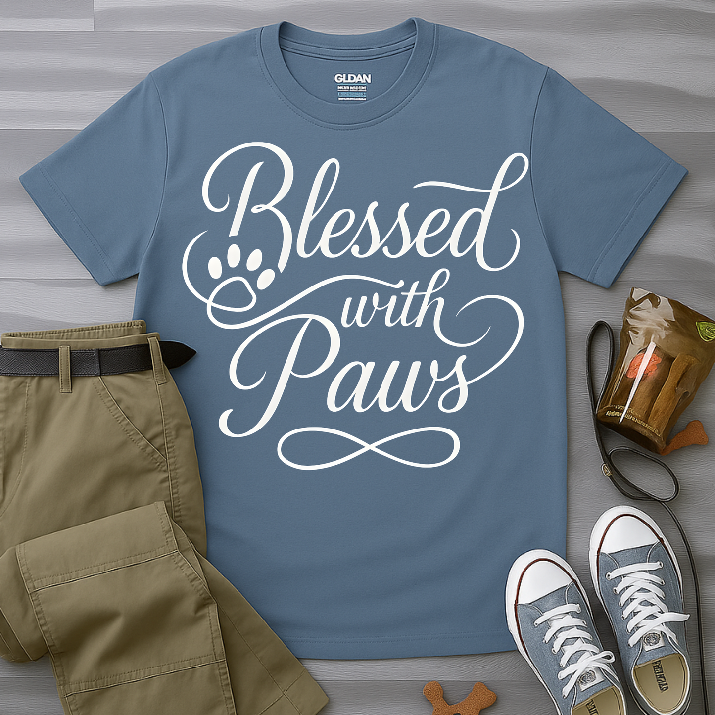 Blessed With Paws Calligraphy T-Shirt