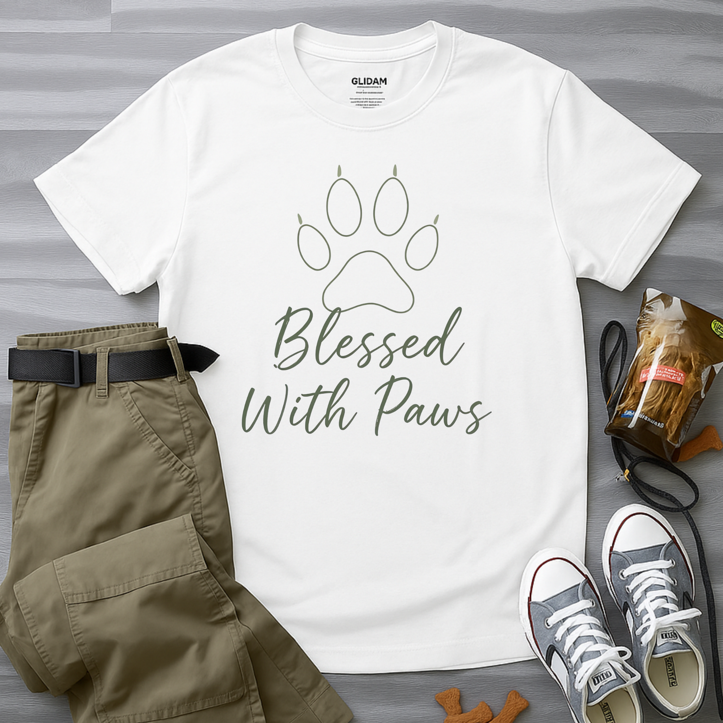 Blessed With Paws Line Art T-Shirt