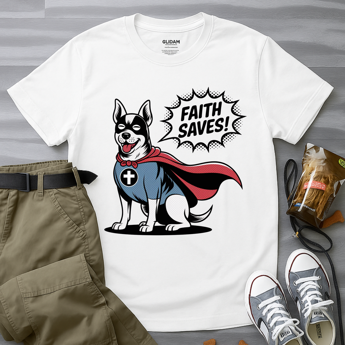 Faith Saves – Retro Superdog Comic T-Shirt