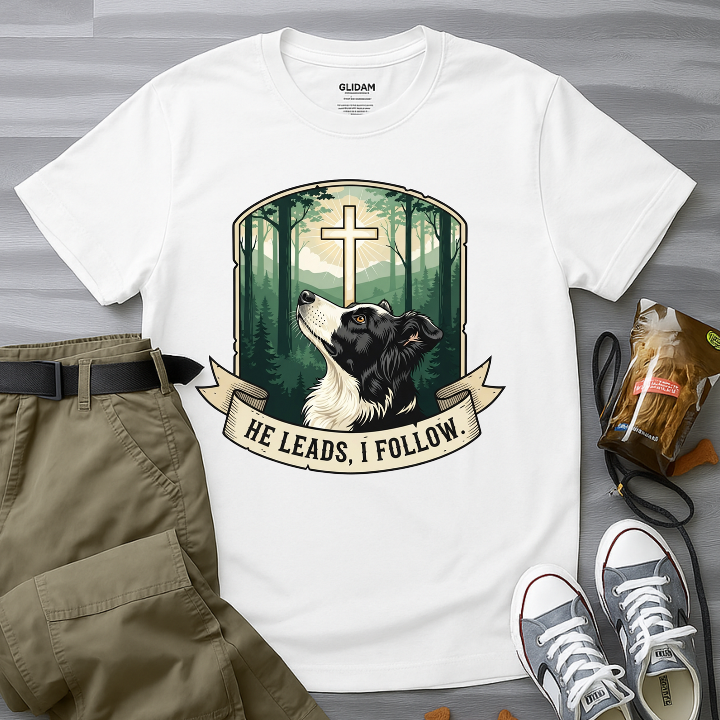 He Leads, I Follow Border Collie T-Shirt