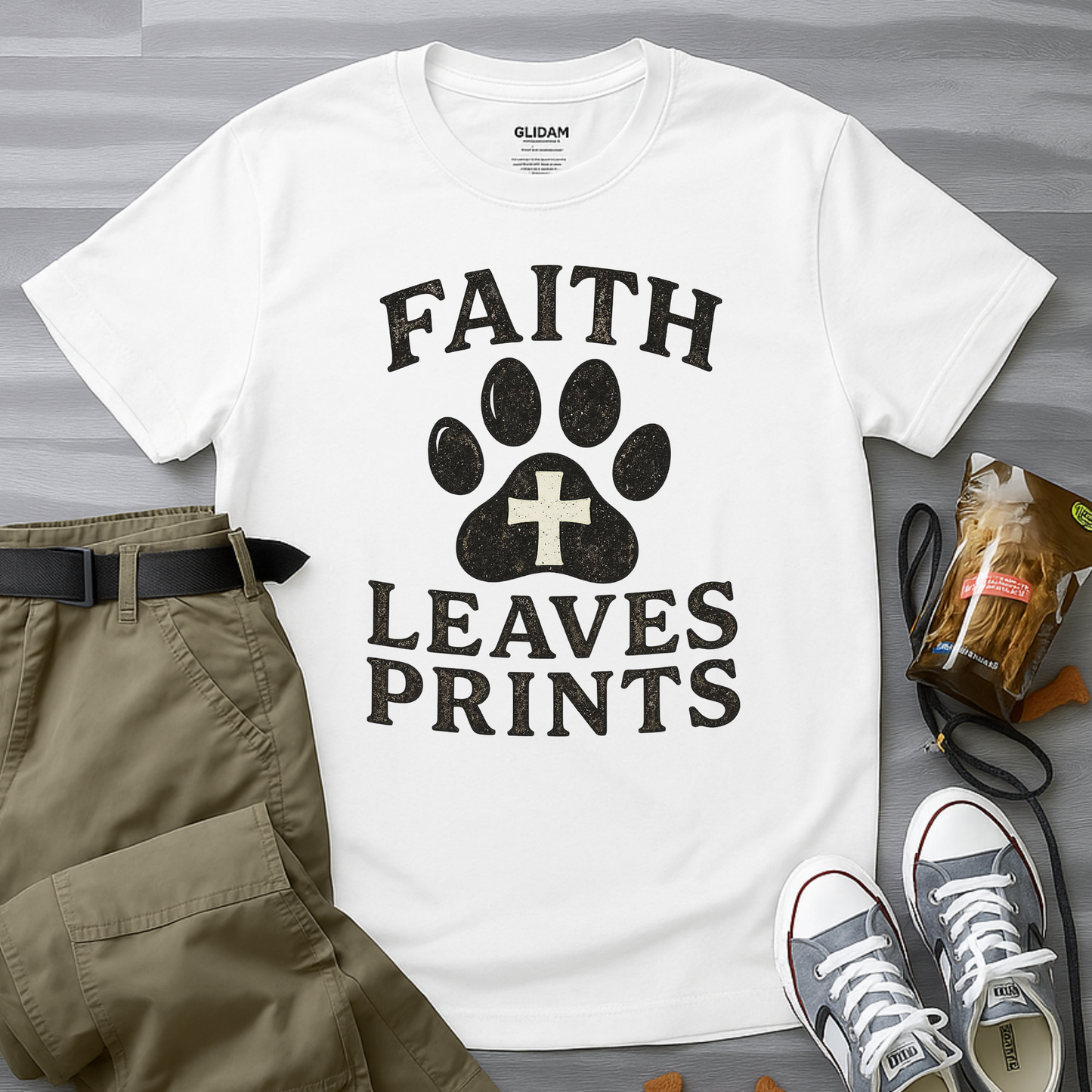 Faith Leaves Prints Retro Paw T-Shirt