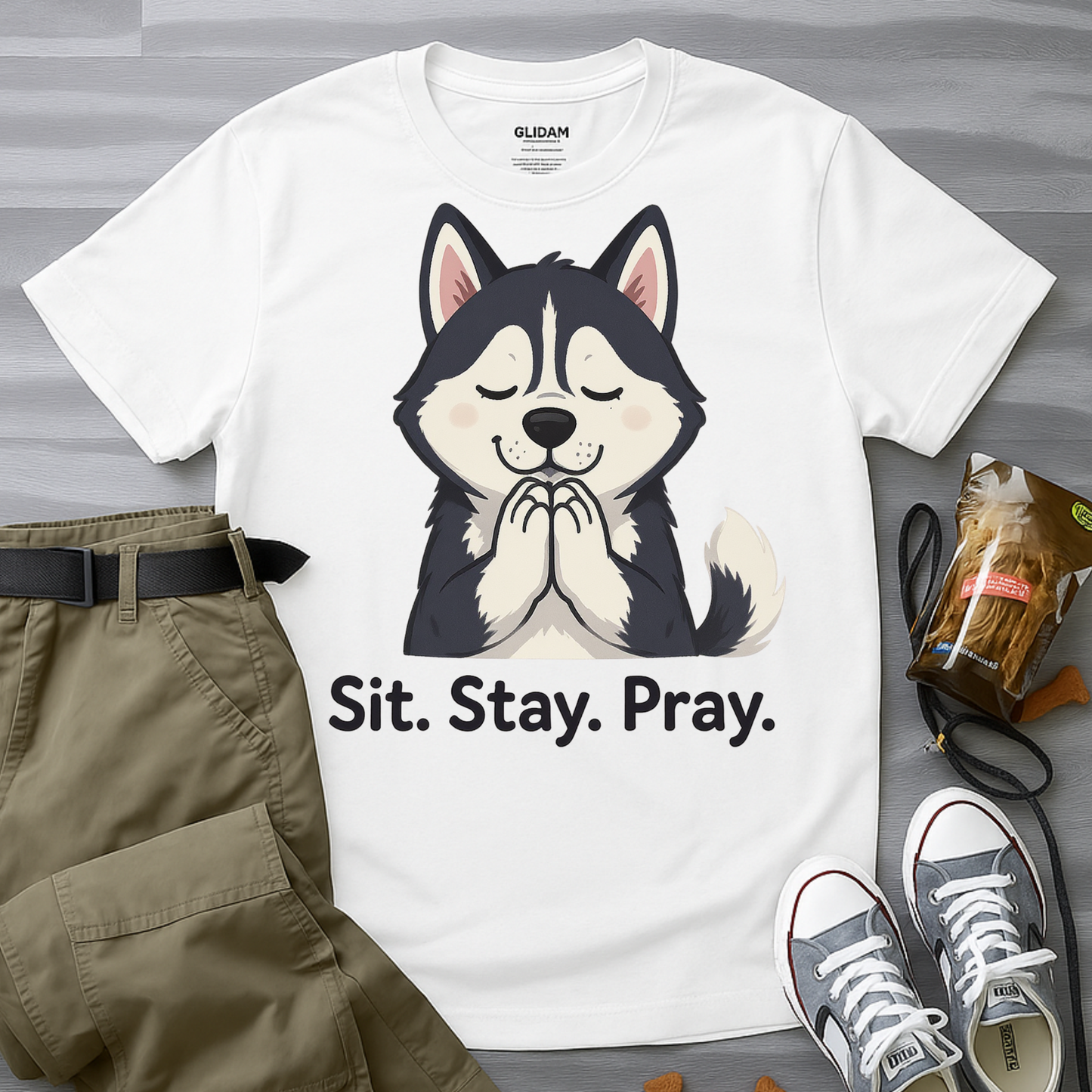 Sit Stay Pray Husky T-Shirt