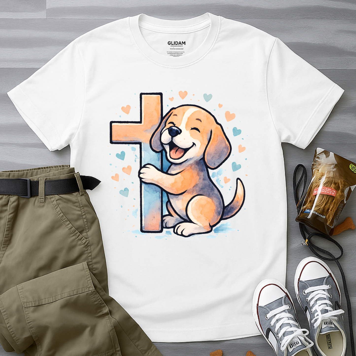 Joyful Beagle Hugging Cross T-Shirt