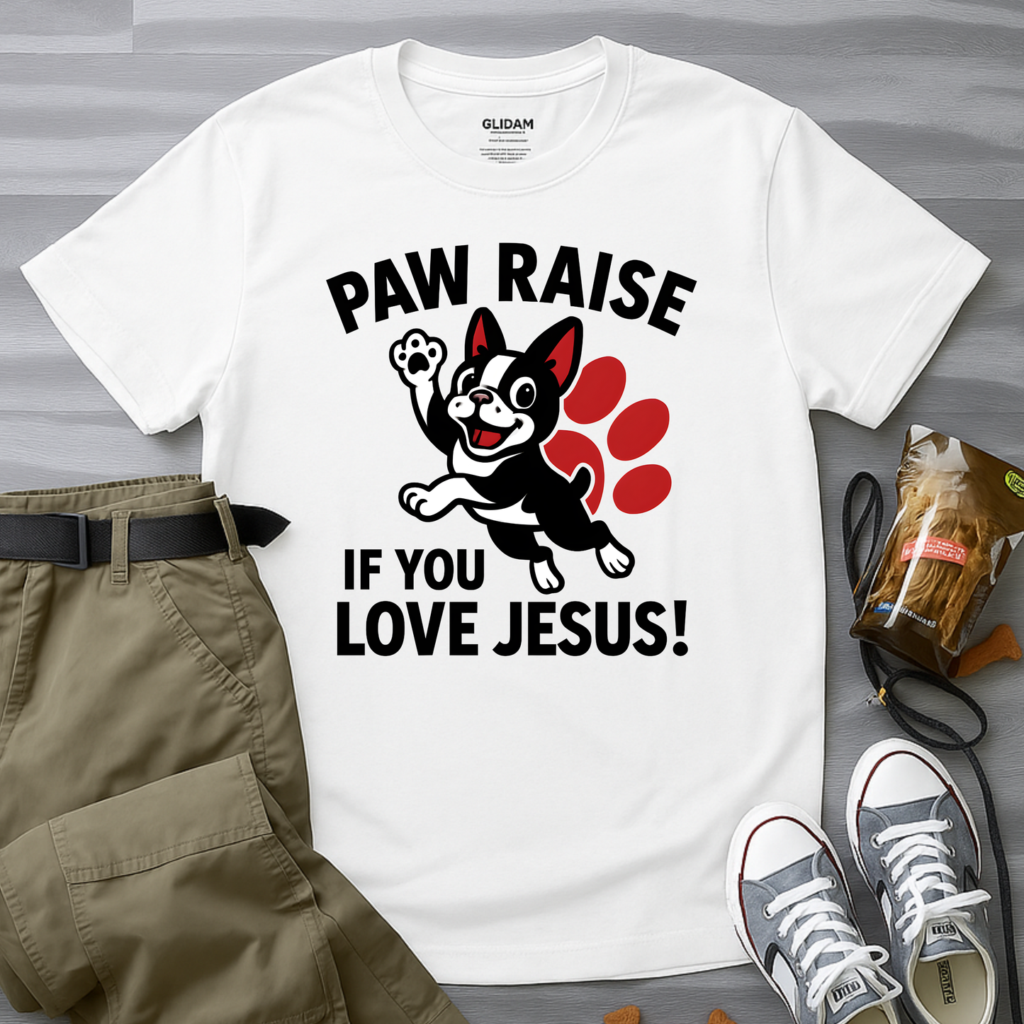 Paw Raise If You Love Jesus! Boston Terrier T-Shirt