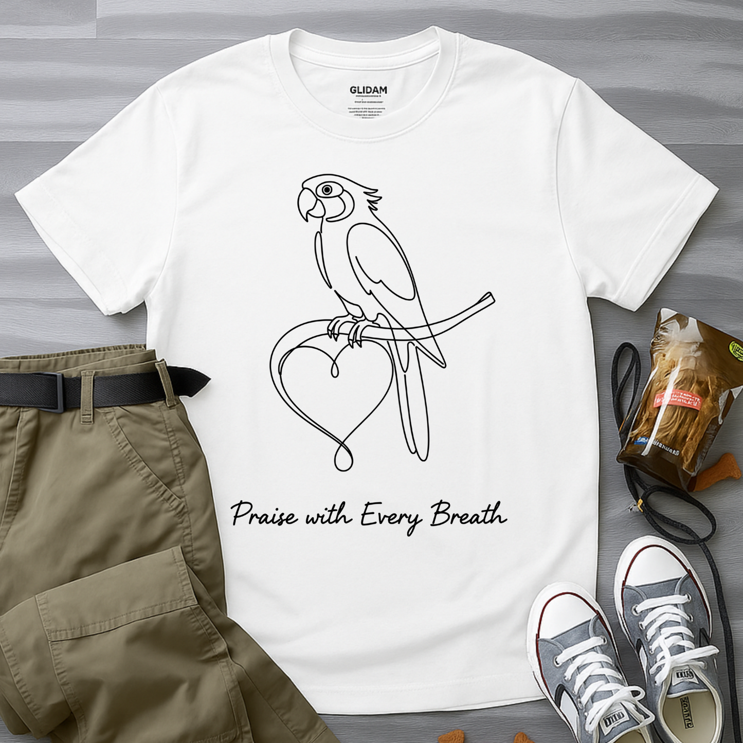 Praise With Every Breath Minimalist Parrot T-Shirt