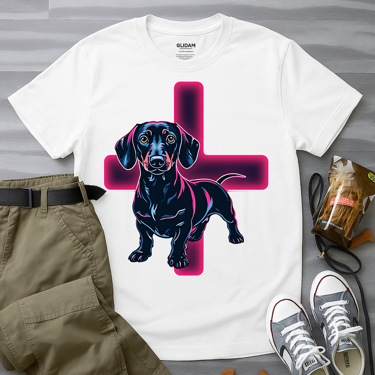 Neon Dachshund With CrossT-Shirt