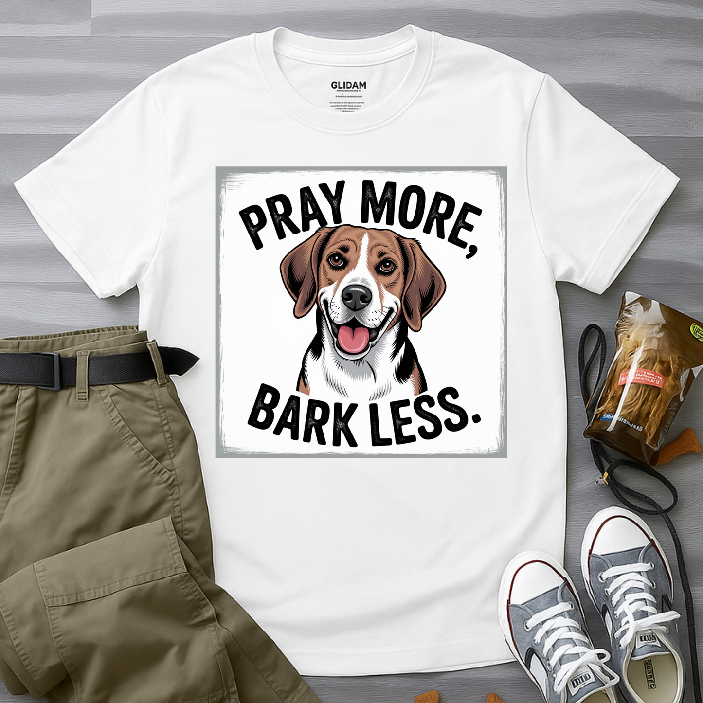 Beagle Pray More Bark Less – Hand-Drawn Vintage T-Shirt